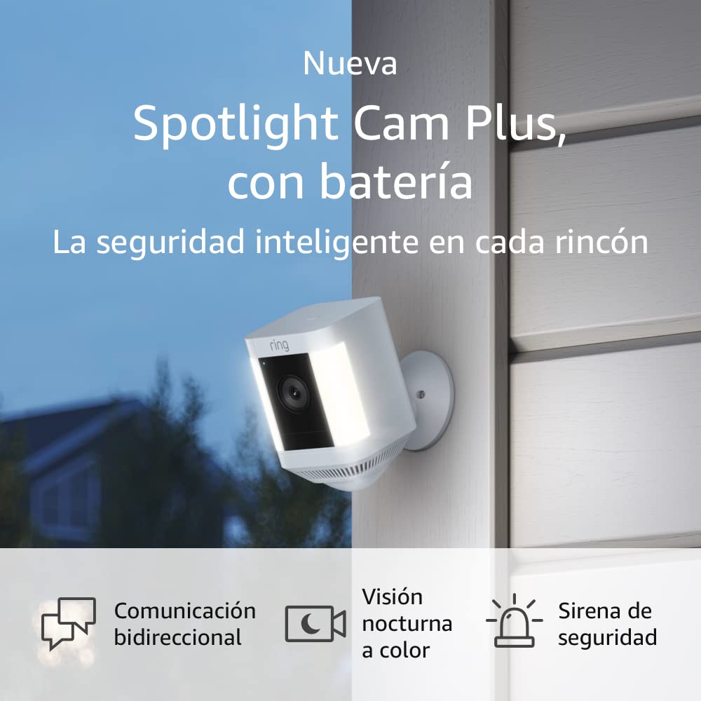 Ring Spotlight Cam Plus | Comunicación bidireccional, visión nocturna en color y sirena de seguridad