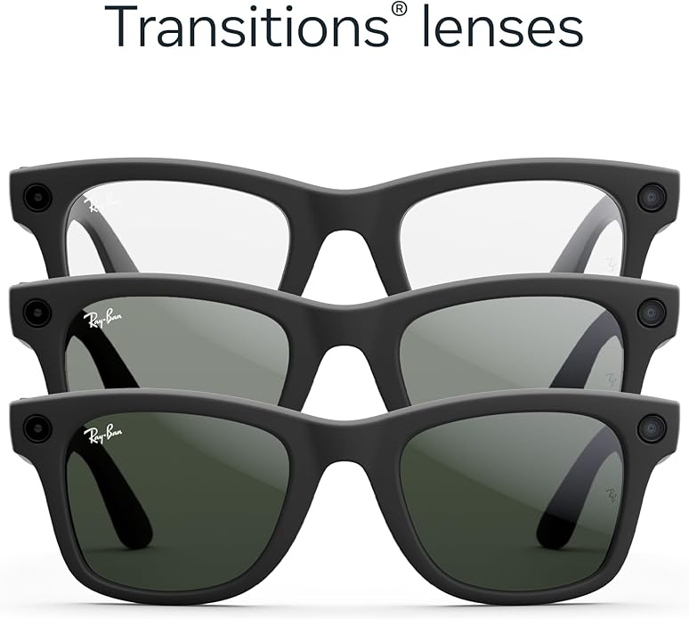 Ray-Ban Meta Glasses, Wayfarer, marcos negros mate, lentes de transición transparentes a verde grafito