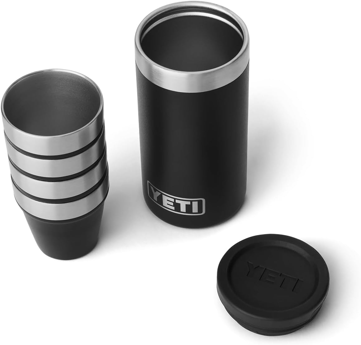 YETI - Juego de 4 vasos de chupito con estuche de transporte, color negro