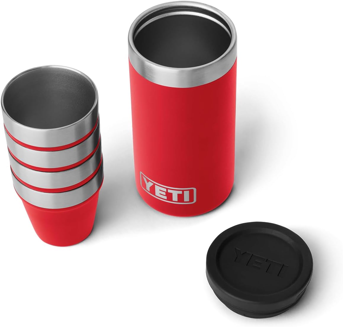 YETI - Juego de 4 vasos de chupito con estuche de transporte, color rojo rescate