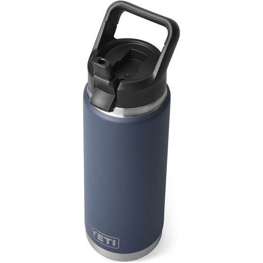 YETI Rambler Botella de 26 onzas, aislada al aspiradora, acero inoxidable con tapa de pajita, azul marino