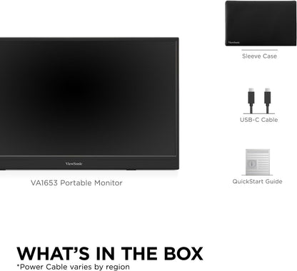 ViewSonic VA1653-15.6" Monitor IPS portátil de 1080p con USB C y Mini-HDMI