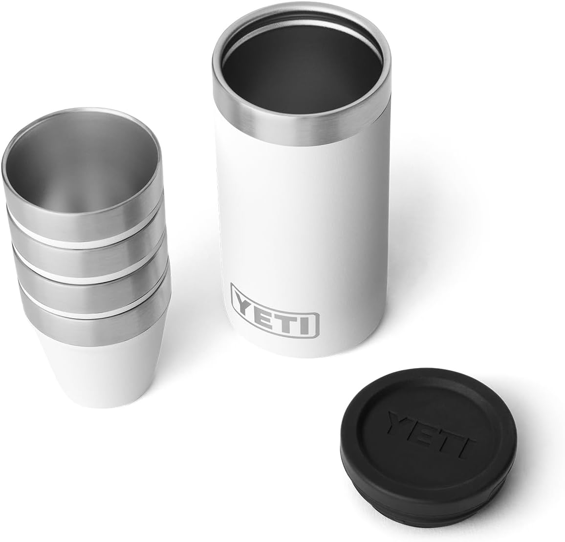 YETI - Juego de 4 vasos de chupito con estuche de transporte, color blanco