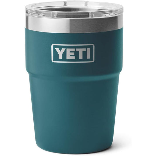 YETI Rambler - Vaso apilable de 16 onzas, aislado al aspiradora, acero inoxidable con tapa MagSlider, color blanco - Verde Azulado