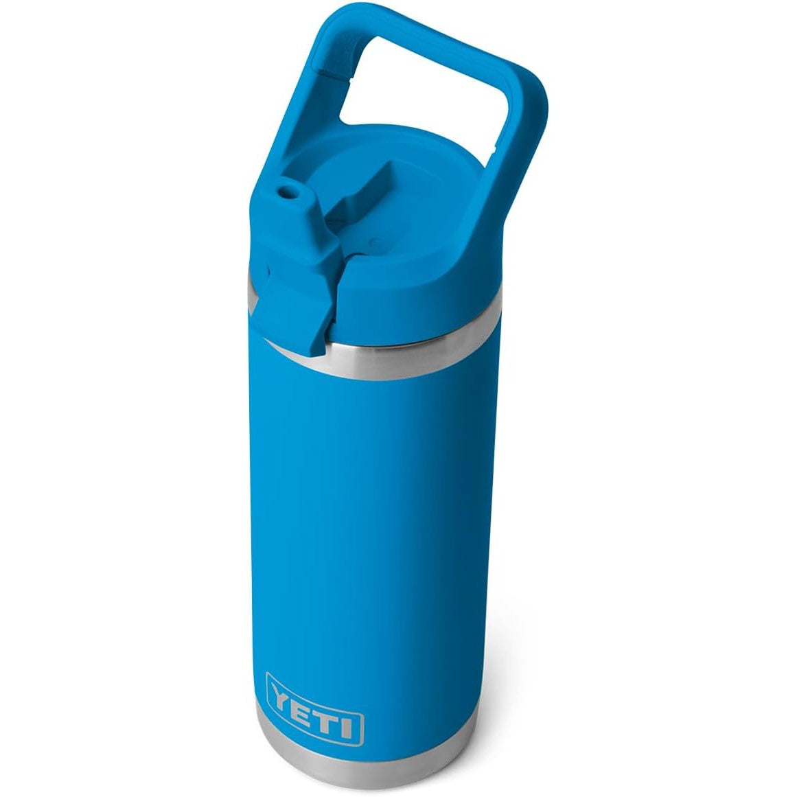 YETI Rambler Botella de 18 onzas, aislada al aspiradora, acero inoxidable con tapa de pajita a juego, color azul ondulado grande