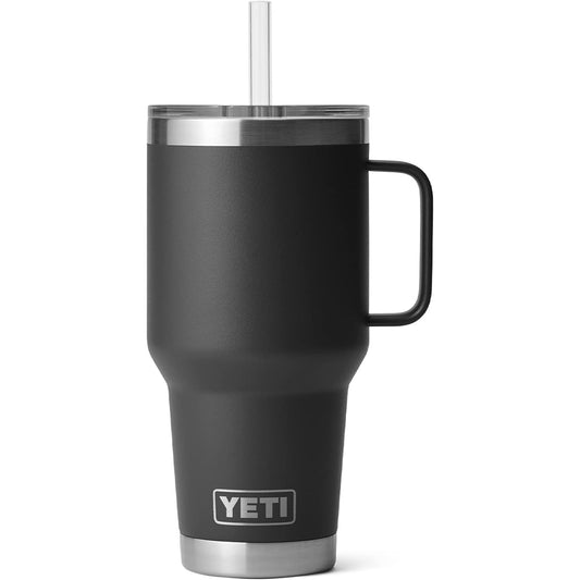 YETI Rambler - Taza de paja de 34 onzas, aislada al aspiradora, acero inoxidable - Negro