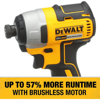 DEWALT 20 V MAX* Kit de destornillador de impacto inalámbrico, sin escobillas, 1/4 pulgadas