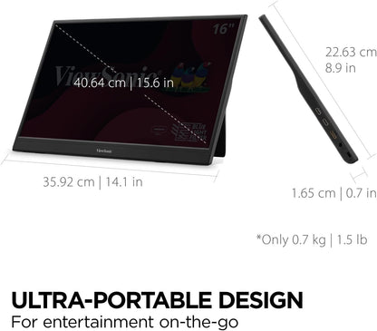 ViewSonic VA1653-15.6" Monitor IPS portátil de 1080p con USB C y Mini-HDMI