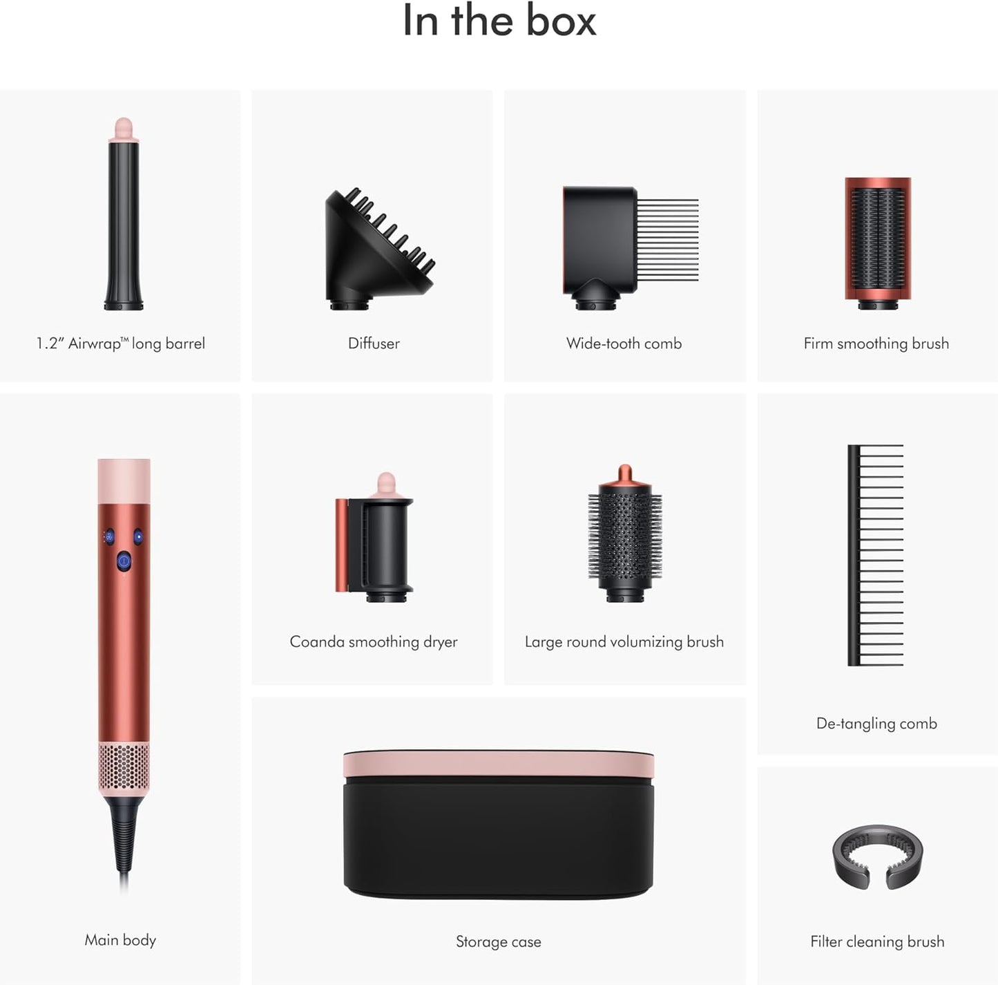 Dyson - Airwrap de Aire Completo Largo Difuso para Cabello Rizado y Rizado - Bronce Fresa/Rosa Rubor