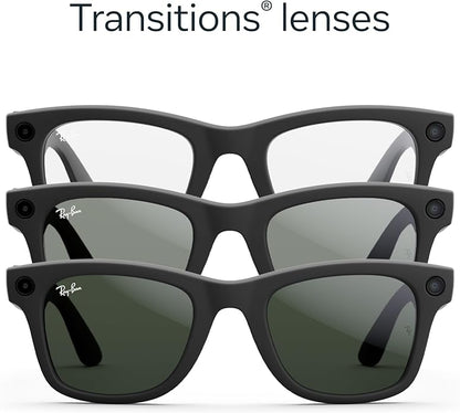 Ray-Ban Meta Glasses, Wayfarer, marcos negros mate, lentes de transición transparentes a verde grafito