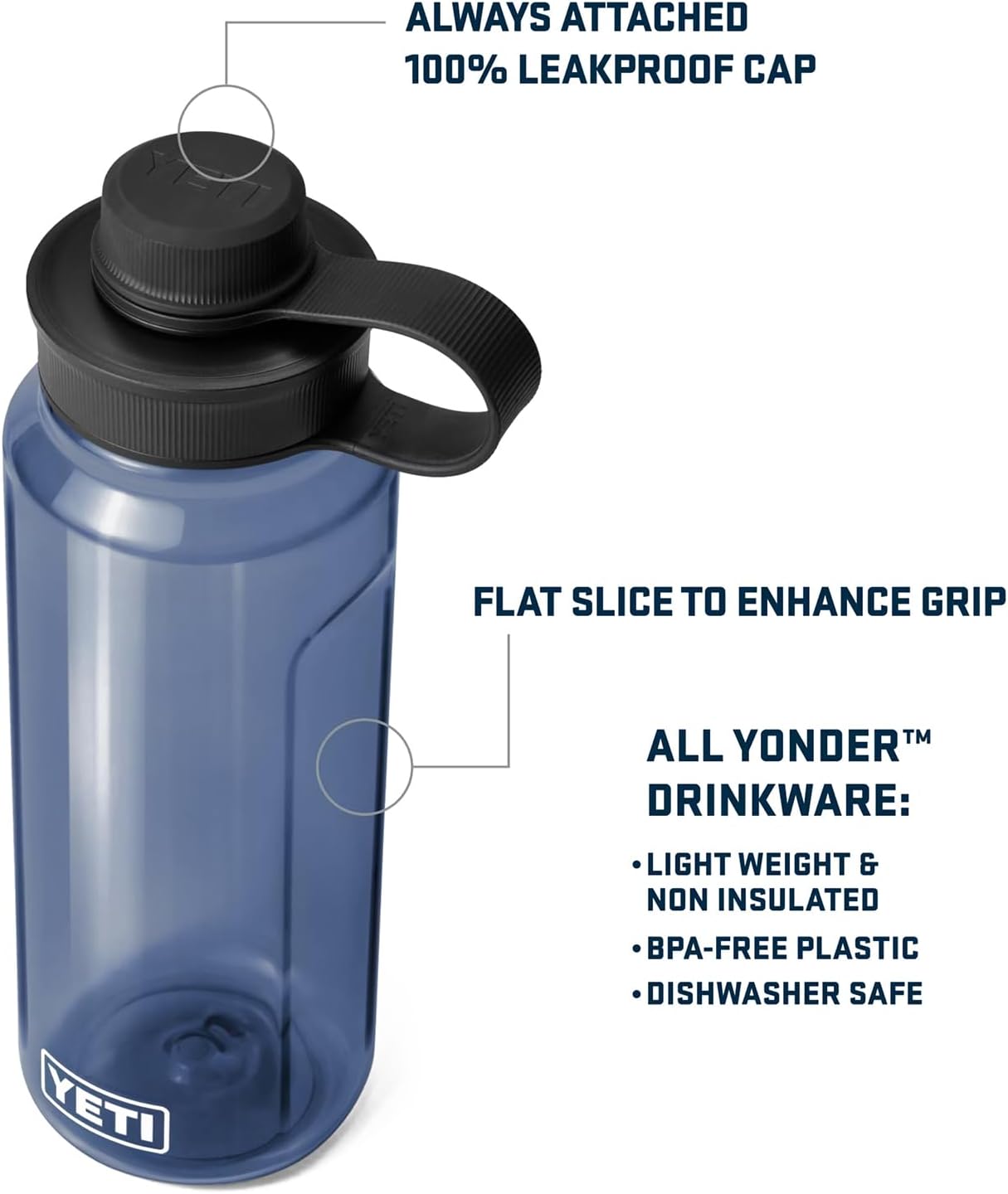 YETI Yonder Water Bottle with Yonder Tether Cap, Lightweight, Leakproof and BPA-Free 34 OZ BIG WAVE BLUE