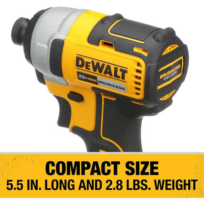 DEWALT 20 V MAX* Kit de destornillador de impacto inalámbrico, sin escobillas, 1/4 pulgadas
