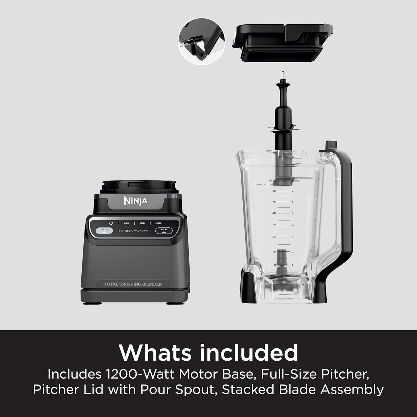 NINJA Licuadora Profesional, 1200 Vatios, Programa Auto-iQ, Cuchillas Total Crushing, Jarra de Licuadora de 72 Oz, 4 Velocidades, Licuados y Bebidas Congeladas, Negro, BR201AMZ