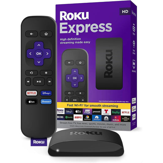ROKU - Dispositivo de transmisión HD Express (Nuevo, 2022) con Cable HDMI de Alta Velocidad y Control Remoto Simple, configuración guiada y Wi-Fi rápido