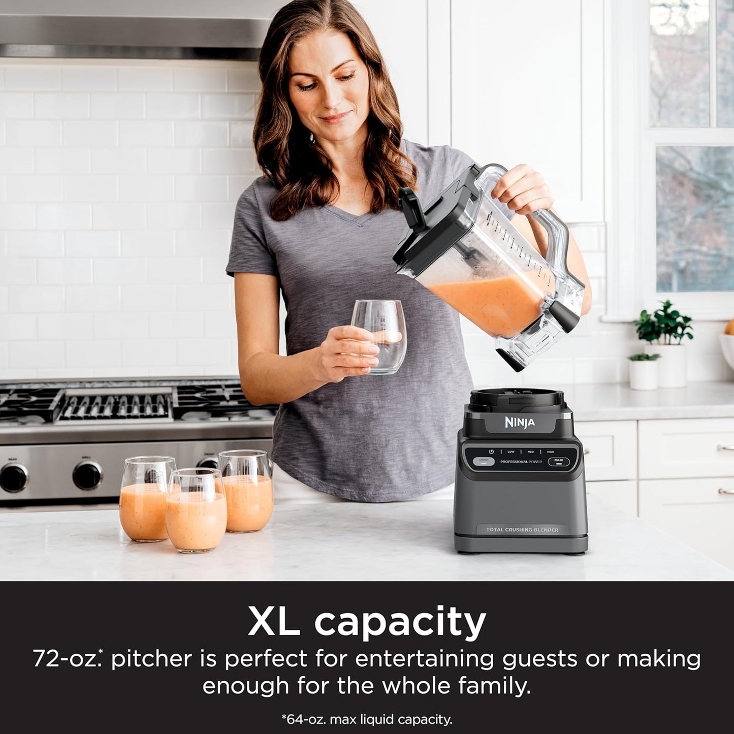 NINJA Licuadora Profesional, 1200 Vatios, Programa Auto-iQ, Cuchillas Total Crushing, Jarra de Licuadora de 72 Oz, 4 Velocidades, Licuados y Bebidas Congeladas, Negro, BR201AMZ