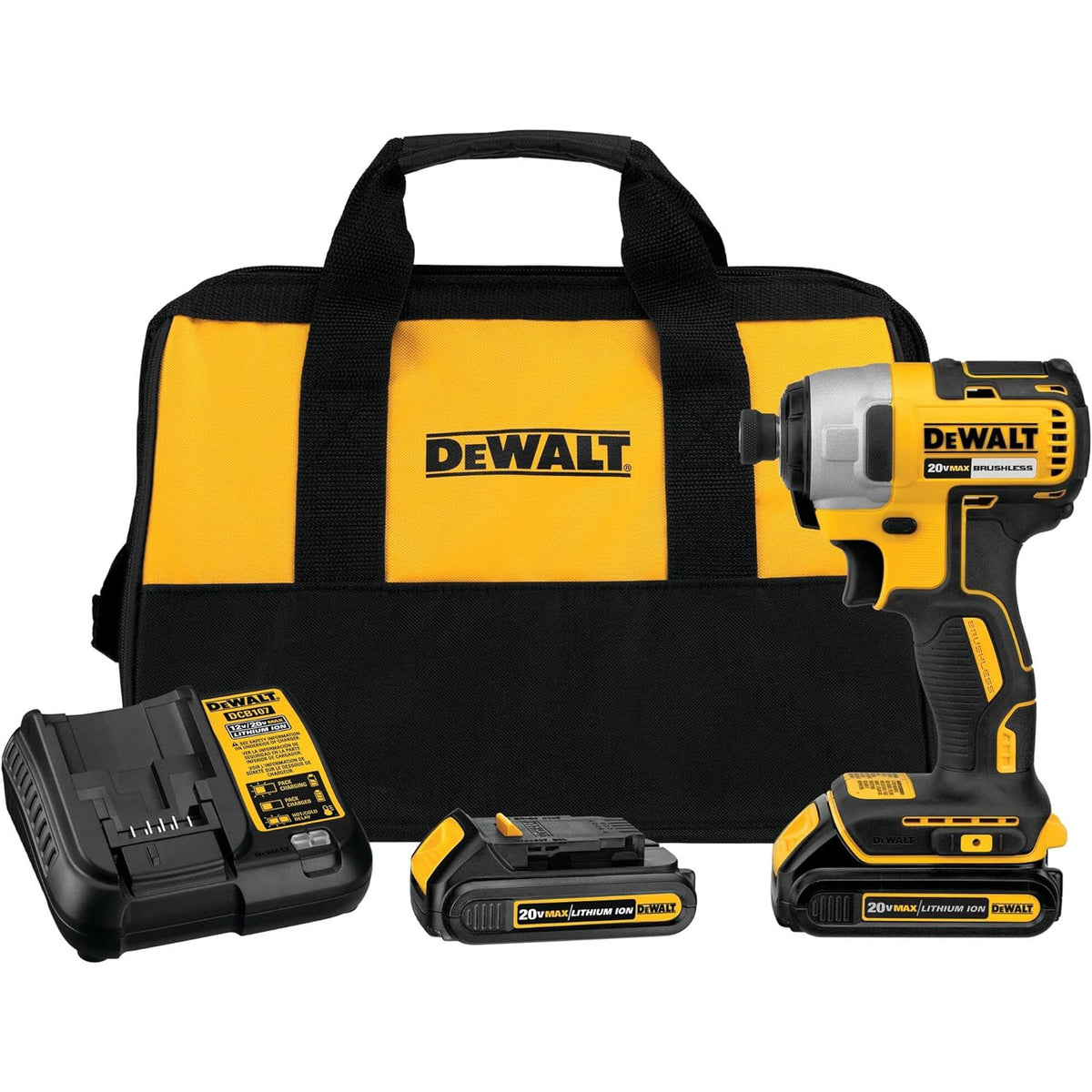 DEWALT 20 V MAX* Kit de destornillador de impacto inalámbrico, sin escobillas, 1/4 pulgadas