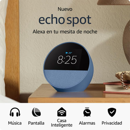 Nuevo Amazon Echo Spot (modelo de 2024), despertador inteligente con sonido vibrante y Alexa - Negro