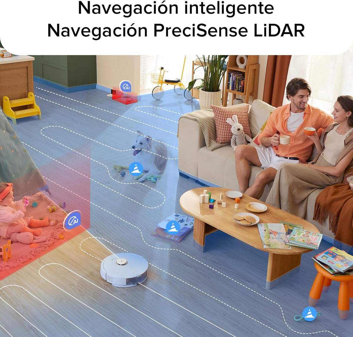 Roborock Q8 MAX Robot Aspirador y trapeador, 5500 Pa de Fuerte succión, navegación Lidar, Evitar obstáculos, mapeo de Varios Niveles, Perfecto para Pelo de Mascotas,Blanco