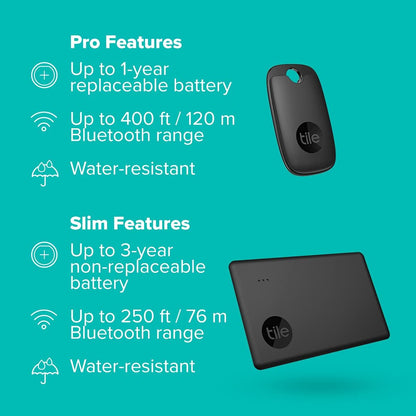 Tile Performance Pack (2022) 2-Pack (1 Pro, 1 Slim)- Bluetooth Tracker, Item Locator & Finder for Keys, Wallets & More; Easily Find All Your Things. Phone Finder. iOS and Android Compatible.