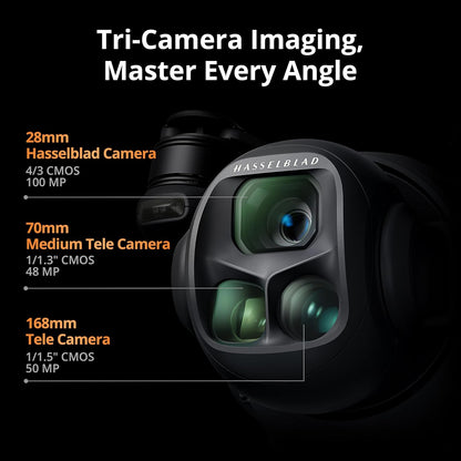 Pack para Creadores DJI Mavic 4 Pro 512 GB con DJI RC Pro 2, 4K dron tricámara insignia con cámara Hasselblad de 100 MP y sensor CMOS 4/3, 51 min de tiempo de vuelo, tres baterías, centro de carga