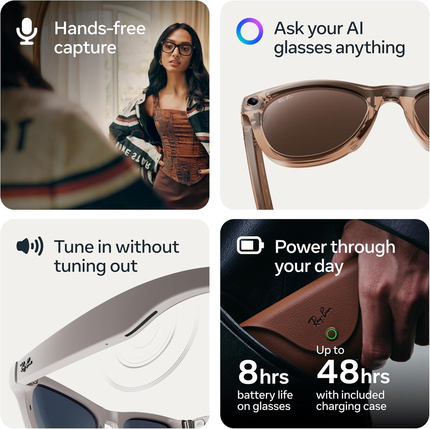 Ray-Ban Meta Wayfarer (Gen 2) con Meta AI, captura de fotos y videos, batería de mayor duración - Negro mate, micas transparentes