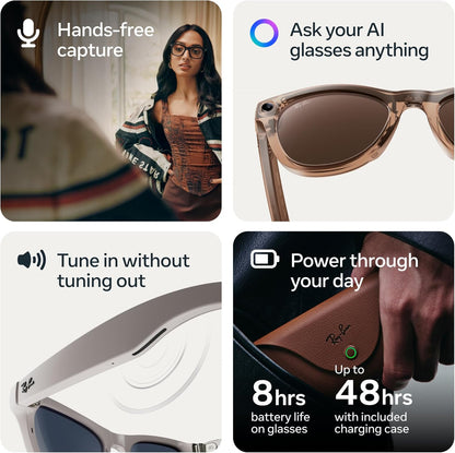 Ray-Ban Meta Wayfarer (Gen 2) con Meta AI, captura de fotos y videos, batería de mayor duración - Negro mate, micas transparentes