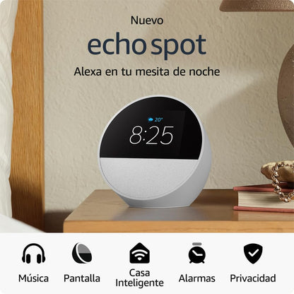 Nuevo Amazon Echo Spot (modelo de 2024), despertador inteligente con sonido vibrante y Alexa - Blanco